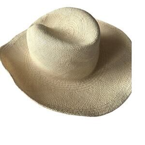 Fauxgerty Handmade Straw Hat Wide Brim Sun Hat Beige Vintage Style Beach Concert